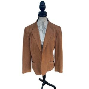 Vintage Abe Schrader Brown Faux Suede Blazer 70s 80s Sz M Office Neutral ILGWU
